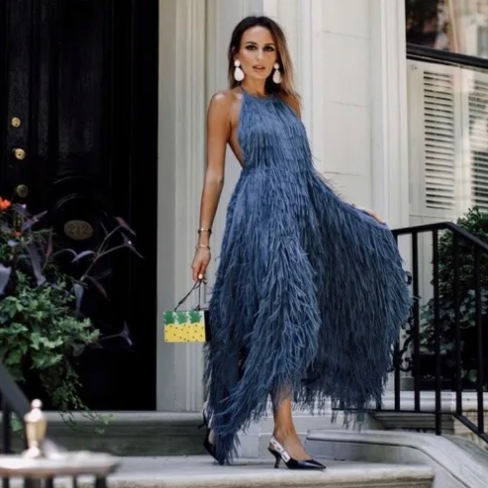 Zara blue long dress with open back